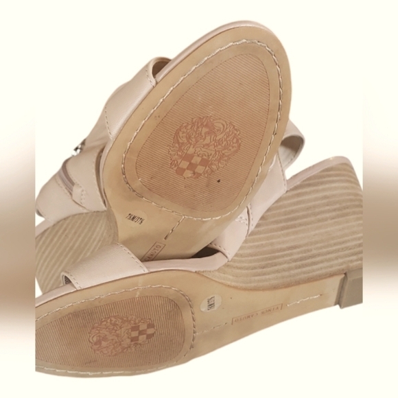 Vince Camuto Leather Lyssia Wedge Side Zip Side Buckles Fastening Nude Sandals - Picture 9 of 10
